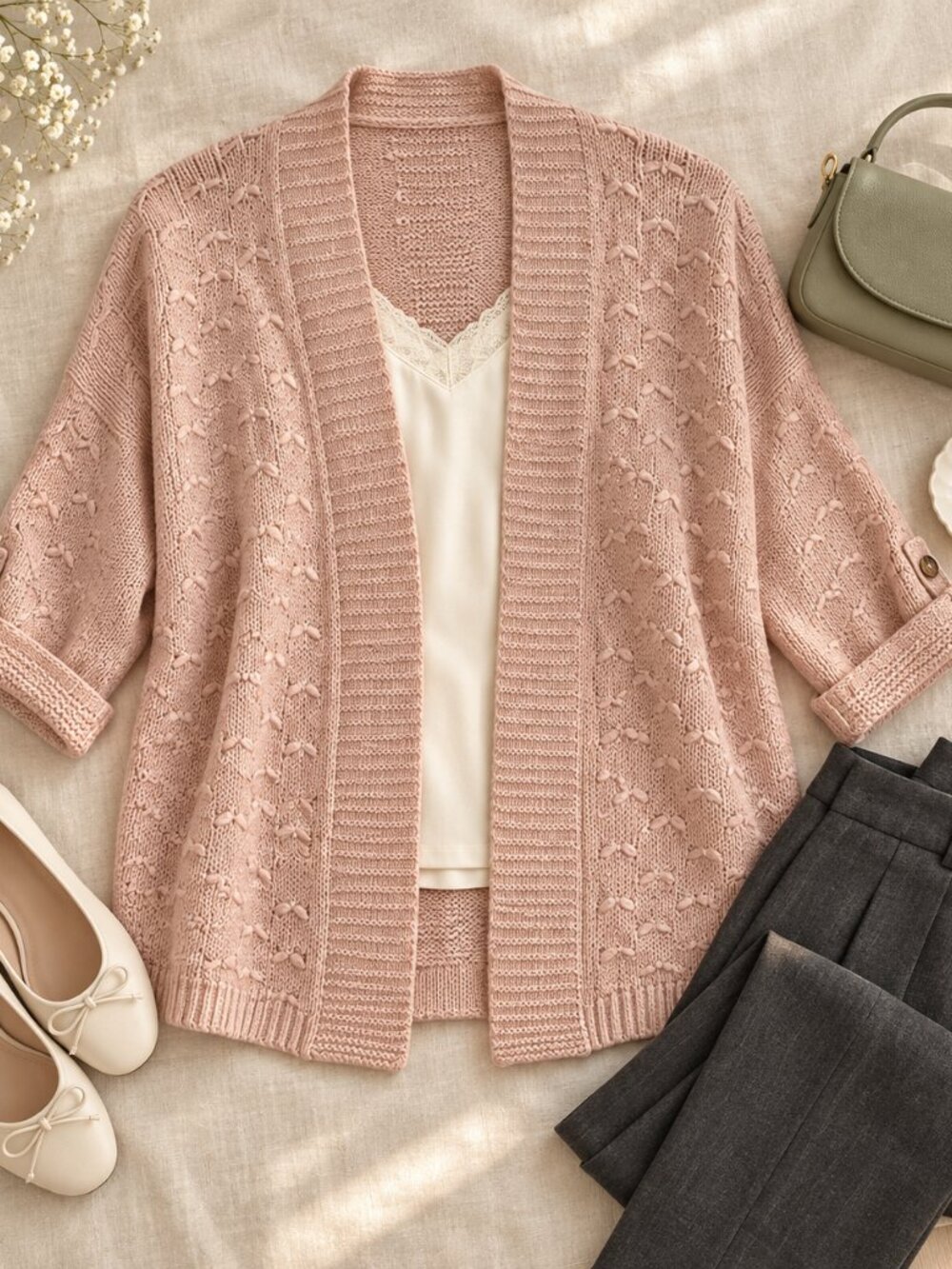 MARBLE Blush Pink Open-Front Cardigan Sweater Knit Cropped Medium
